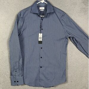 SABA Button-Up Mens Medium Turrell Check Navy Slim Fit Long Sleeve NEW